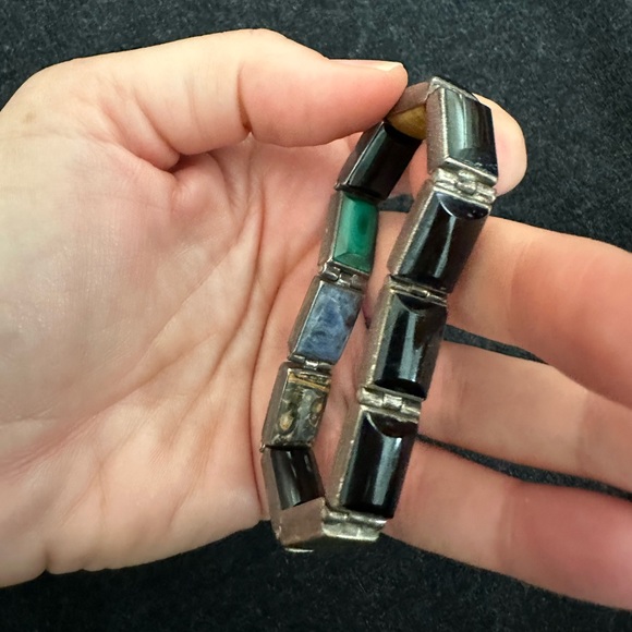Vintage Taxco Multicolor Stone Bracelet set in Silver - Picture 6 of 10